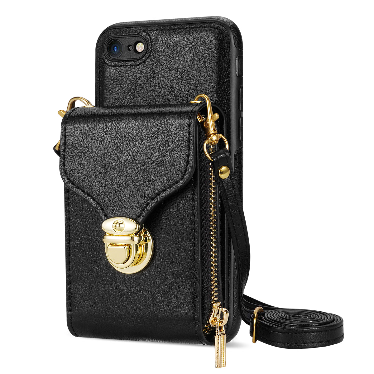 Pouzdro na telefon Crossbody se zipem pro iPhone 7/8 4,7 palce/SE (2020)/SE (2022) PU kůže potažená TPU slotem pro karty Kryt stojánku Pouzdro na telefon Crossbody se zipem pro iPhone 7/8 4,7 palce/SE (2020)/SE (2022) PU kůže potažená TPU slotem pro karty Kryt stojánku